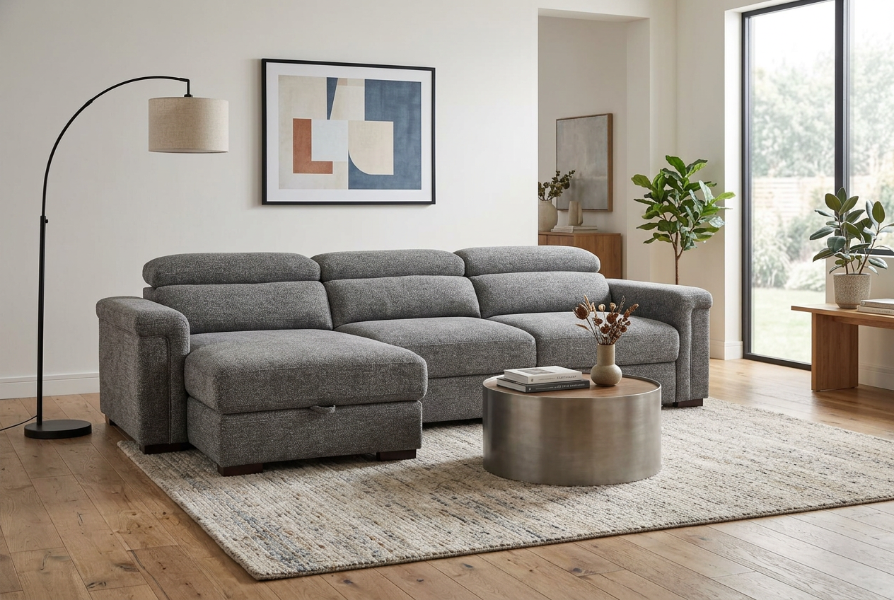 Lucious Gray Double Slider Power Sectional Sofa w/ Storage LAF Chaise