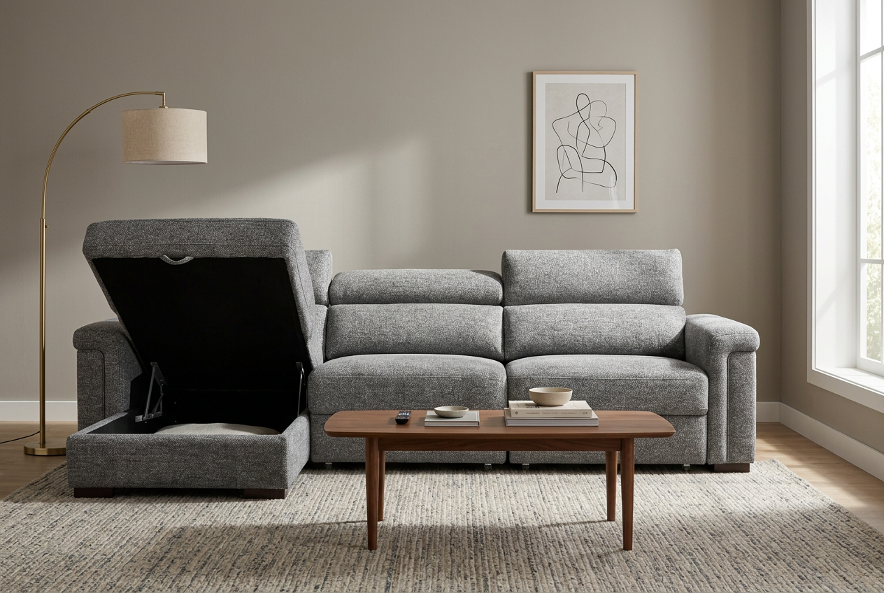 Lucious Gray Double Slider Power Sectional Sofa w/ Storage LAF Chaise