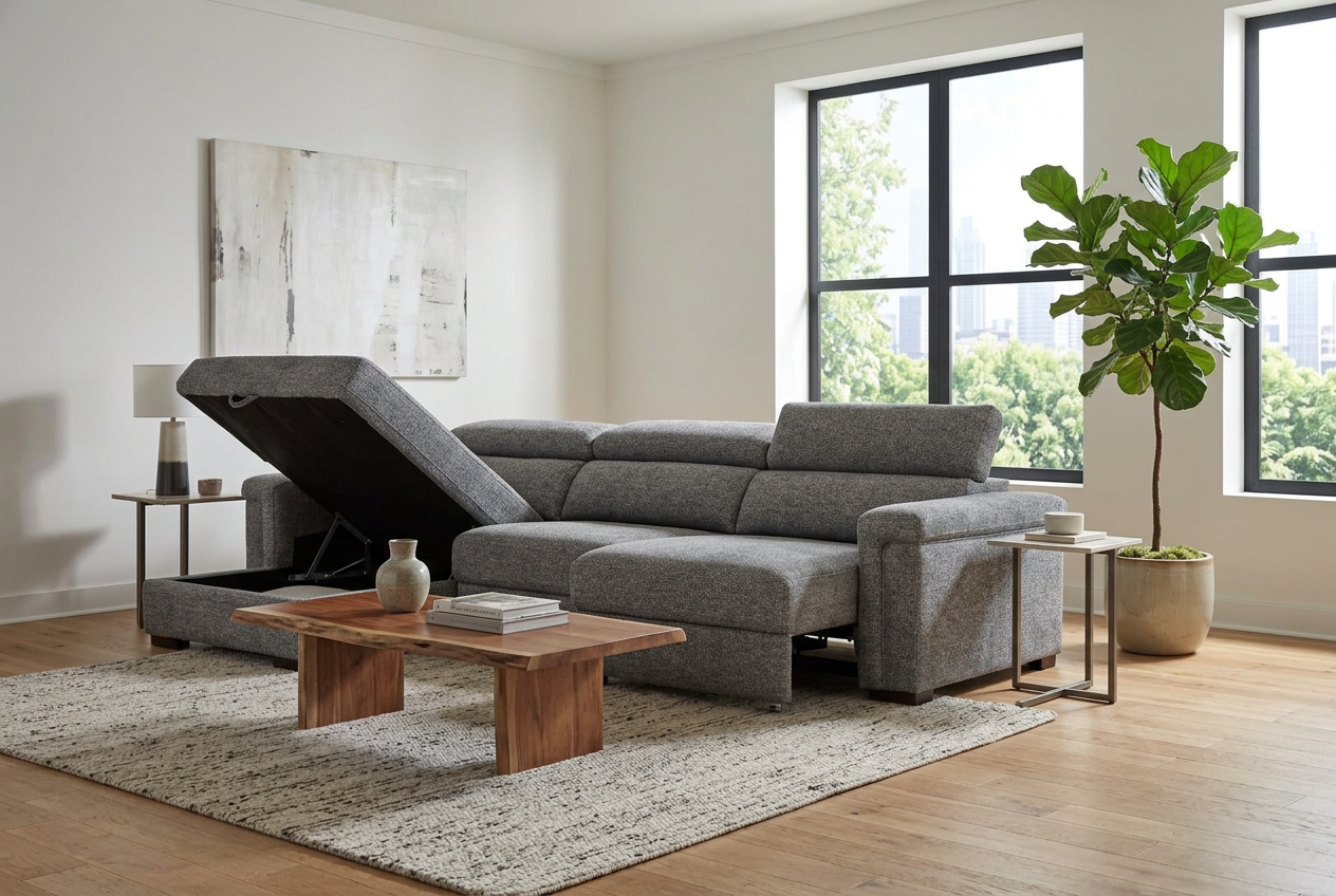 Lucious Gray Double Slider Power Sectional Sofa w/ Storage LAF Chaise