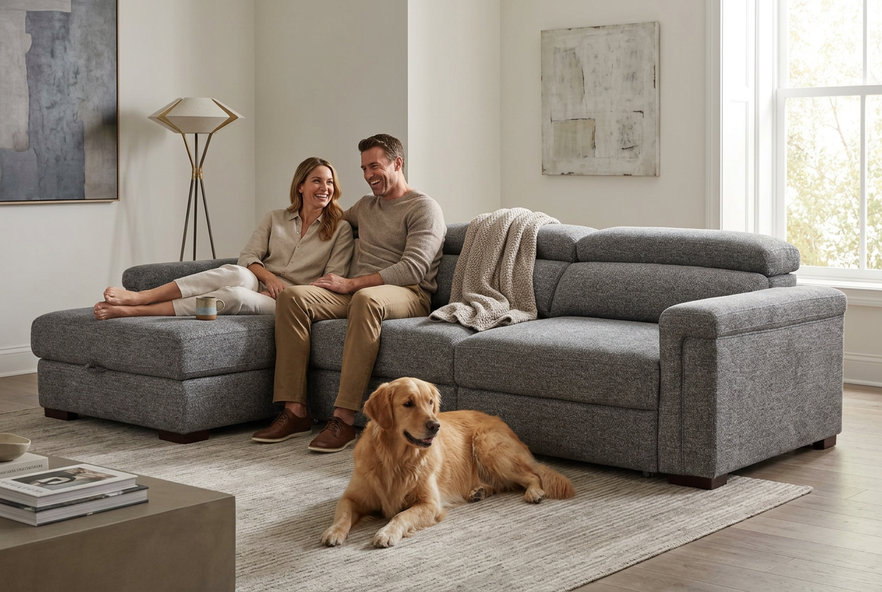 Lucious Gray Double Slider Power Sectional Sofa w/ Storage LAF Chaise