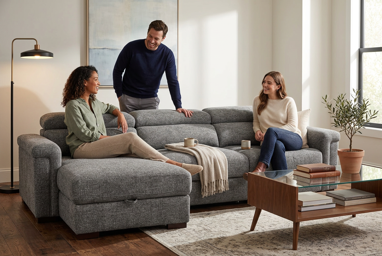 Lucious Gray Double Slider Power Sectional Sofa w/ Storage LAF Chaise