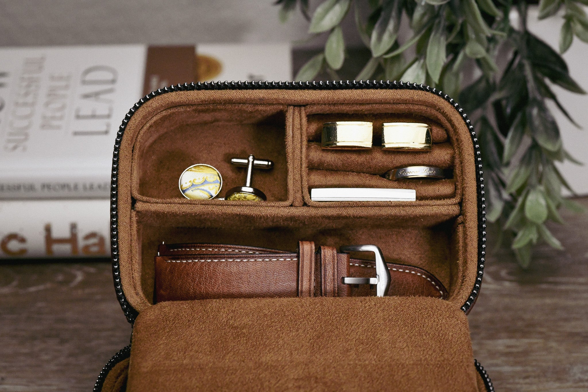 Watch and Jewelry Travel Case -  Coffee Brown Leather