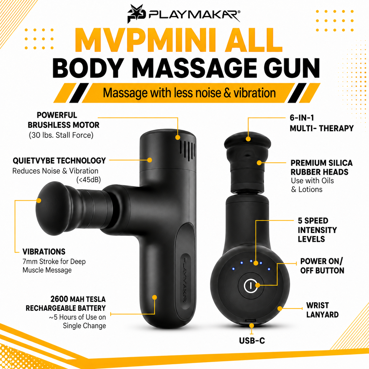 MVPmini Percussion Massage System with Vibration & Premum Silicone Massage Heads with Impact Control that Contour to Your Body
