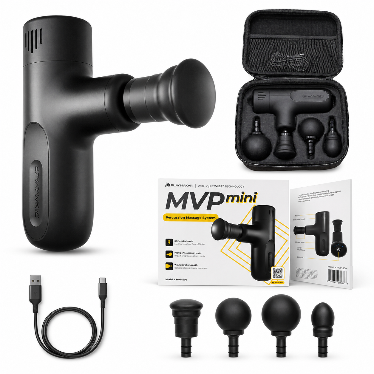 MVPmini Percussion Massage System with Vibration & Premum Silicone Massage Heads with Impact Control that Contour to Your Body