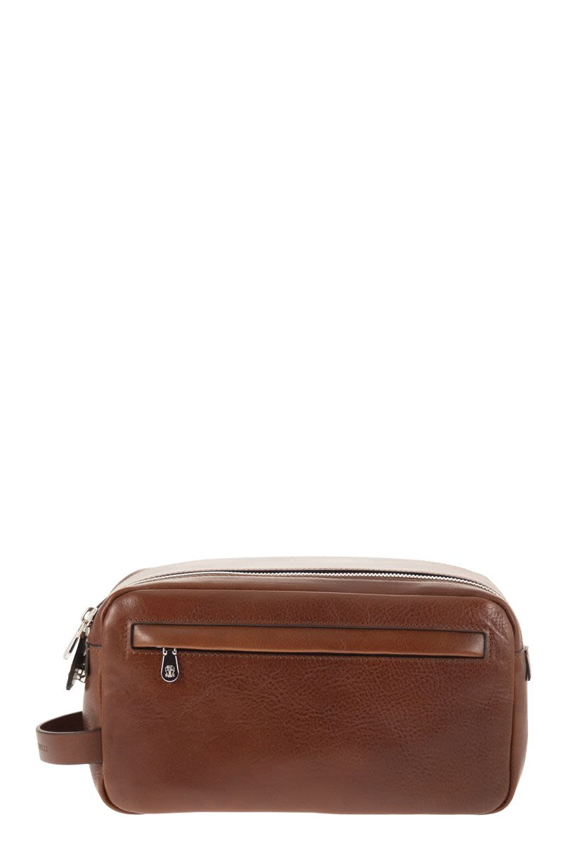 BRUNELLO CUCINELLI Mini Cowhide Beauty Case with Double Zip Closure (W 24 x H 13 x D 12 cm)