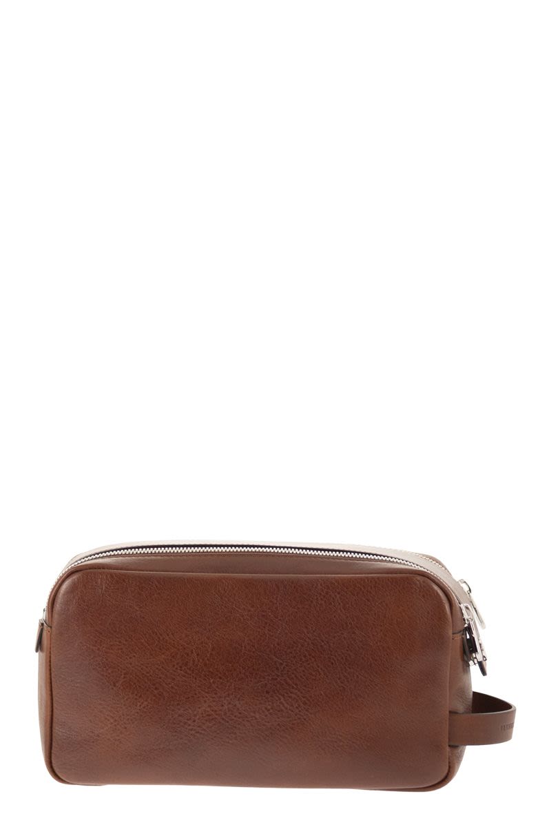 BRUNELLO CUCINELLI Mini Cowhide Beauty Case with Double Zip Closure (W 24 x H 13 x D 12 cm)
