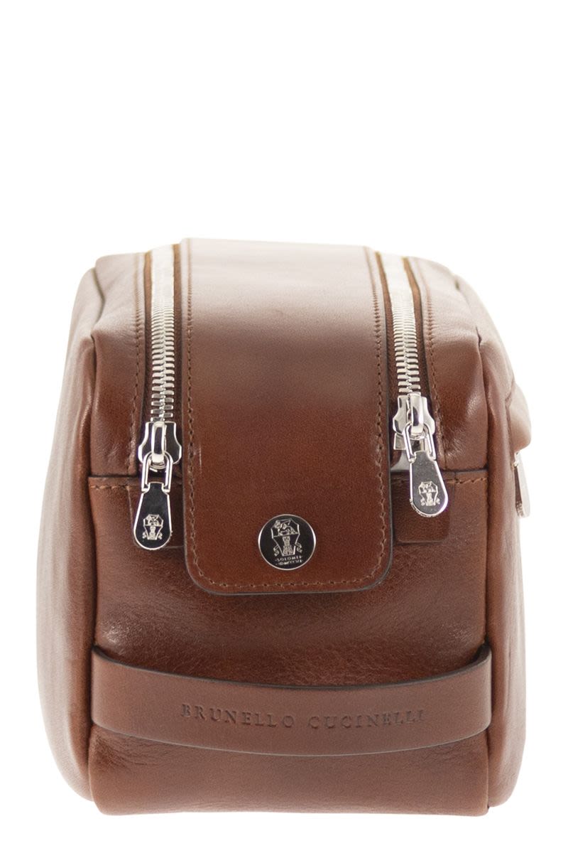 BRUNELLO CUCINELLI Mini Cowhide Beauty Case with Double Zip Closure (W 24 x H 13 x D 12 cm)