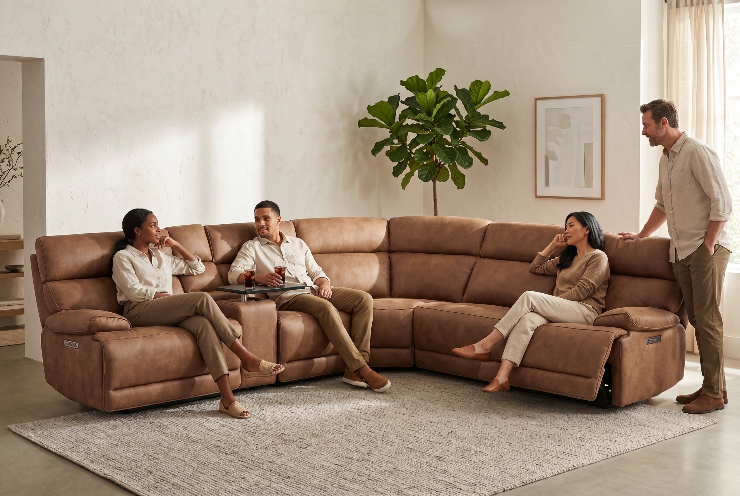 MaxView Media Mocha 6-Piece Power Reclining Sectional with Immersive Sound System