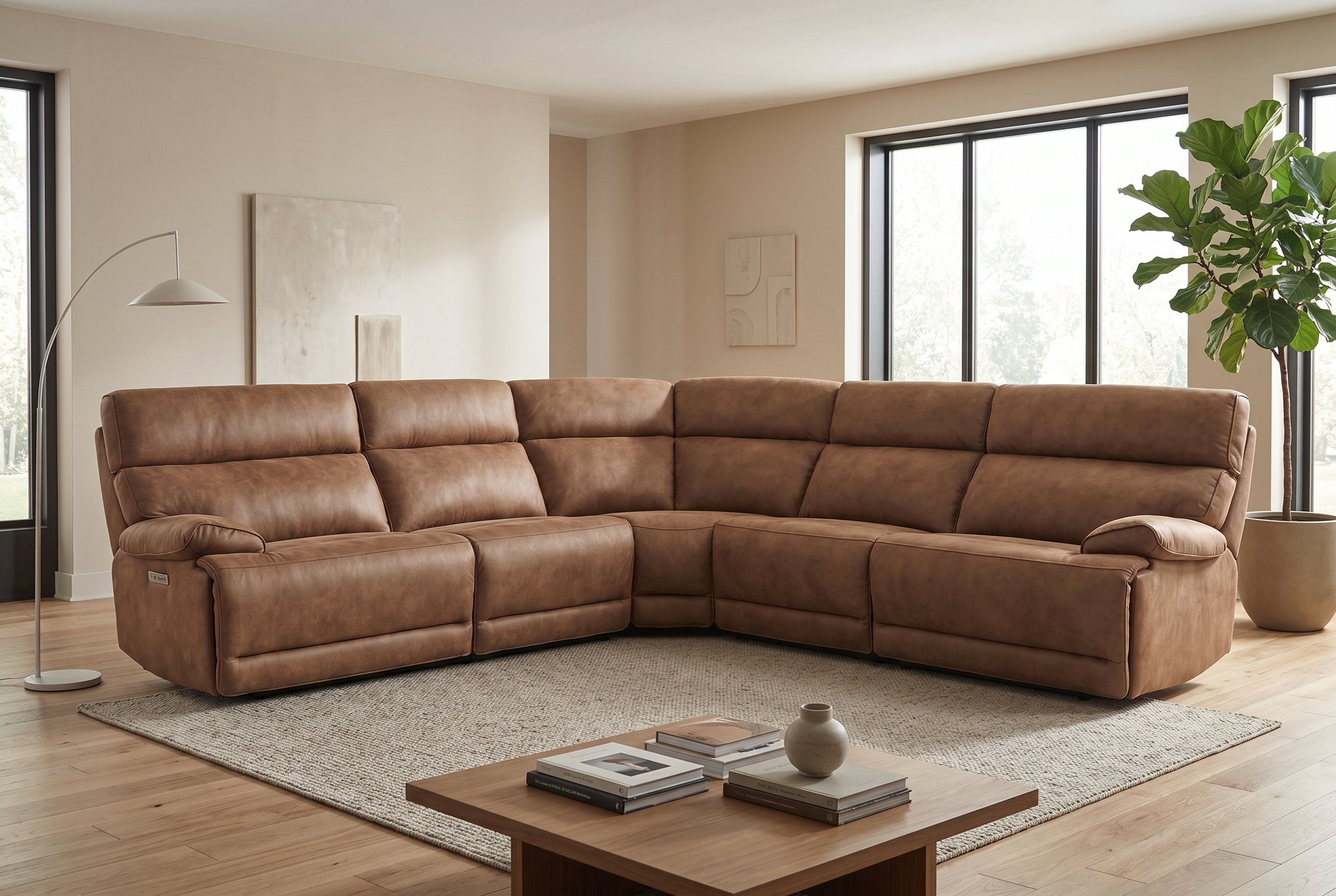 MaxView Media Mocha 6-Piece Power Reclining Sectional with Immersive Sound System