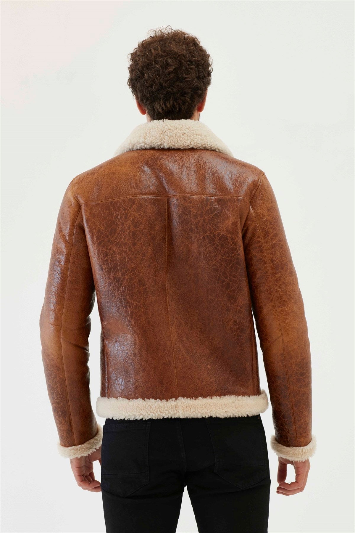 Men’s Aviator Tan &amp; Off-White Shearling Jacket