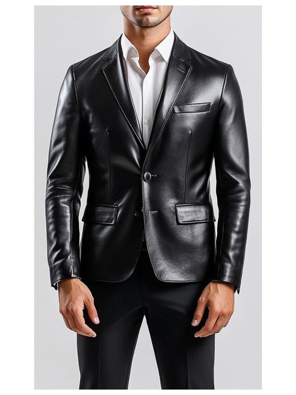 Men’s Black Premium Leather Blazer