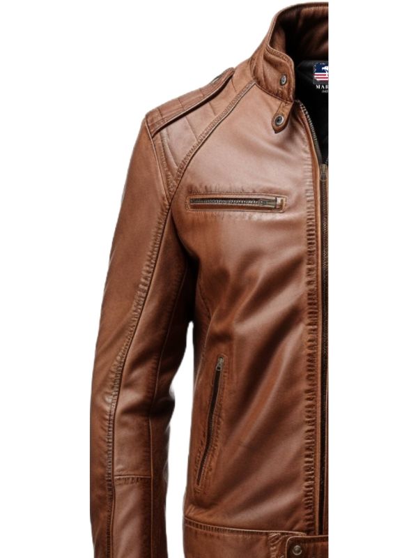 Men Brown Leather Slim Fit Jacket – Brown Slim Fit Jacket