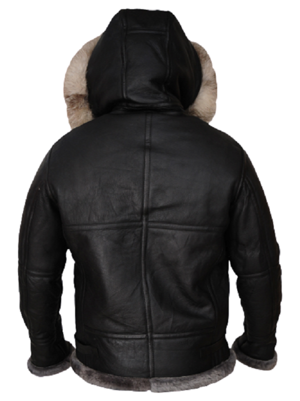 Men Black Shearling Jacket With Hoodie