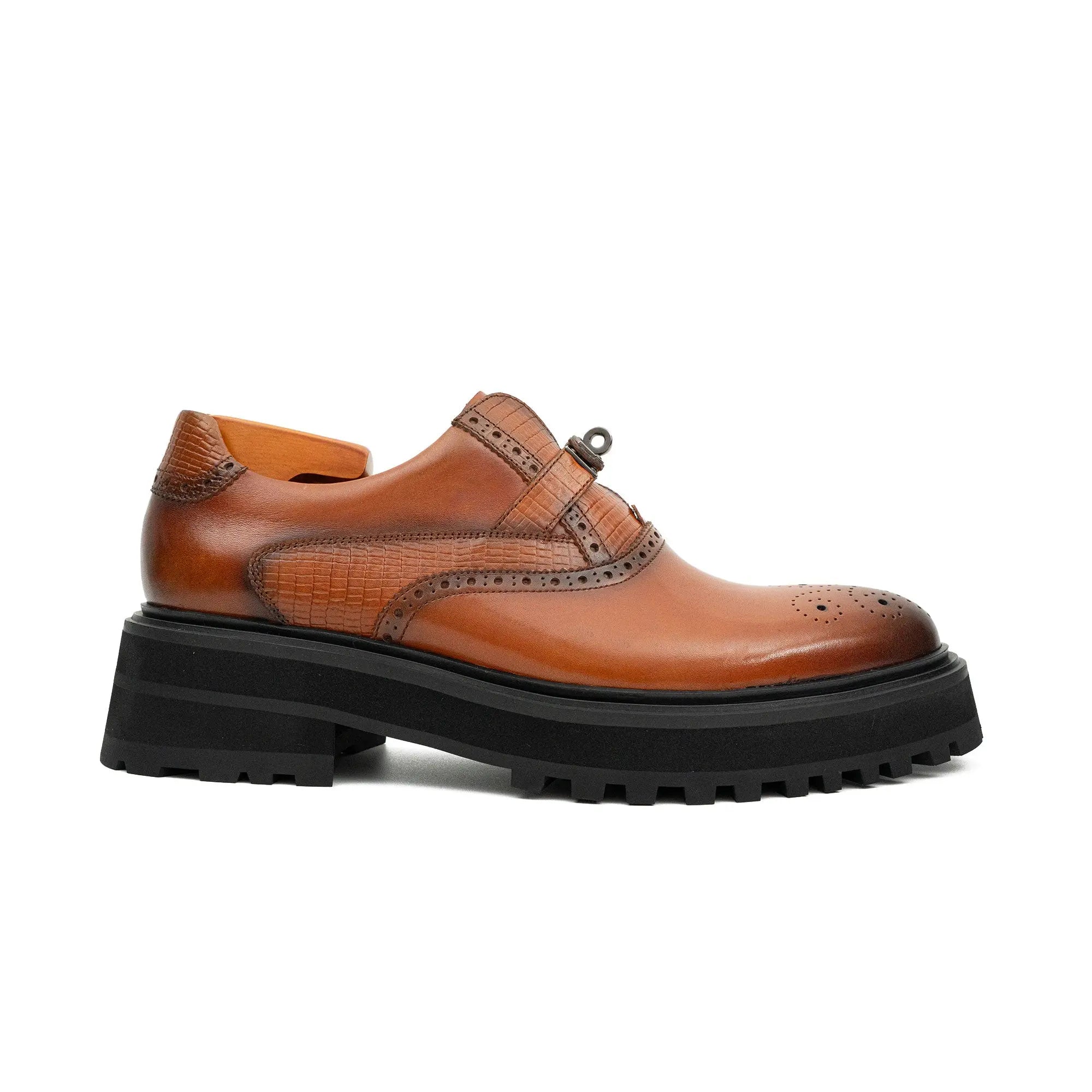 Men's Brogue Detail Leather Loafers Brown
