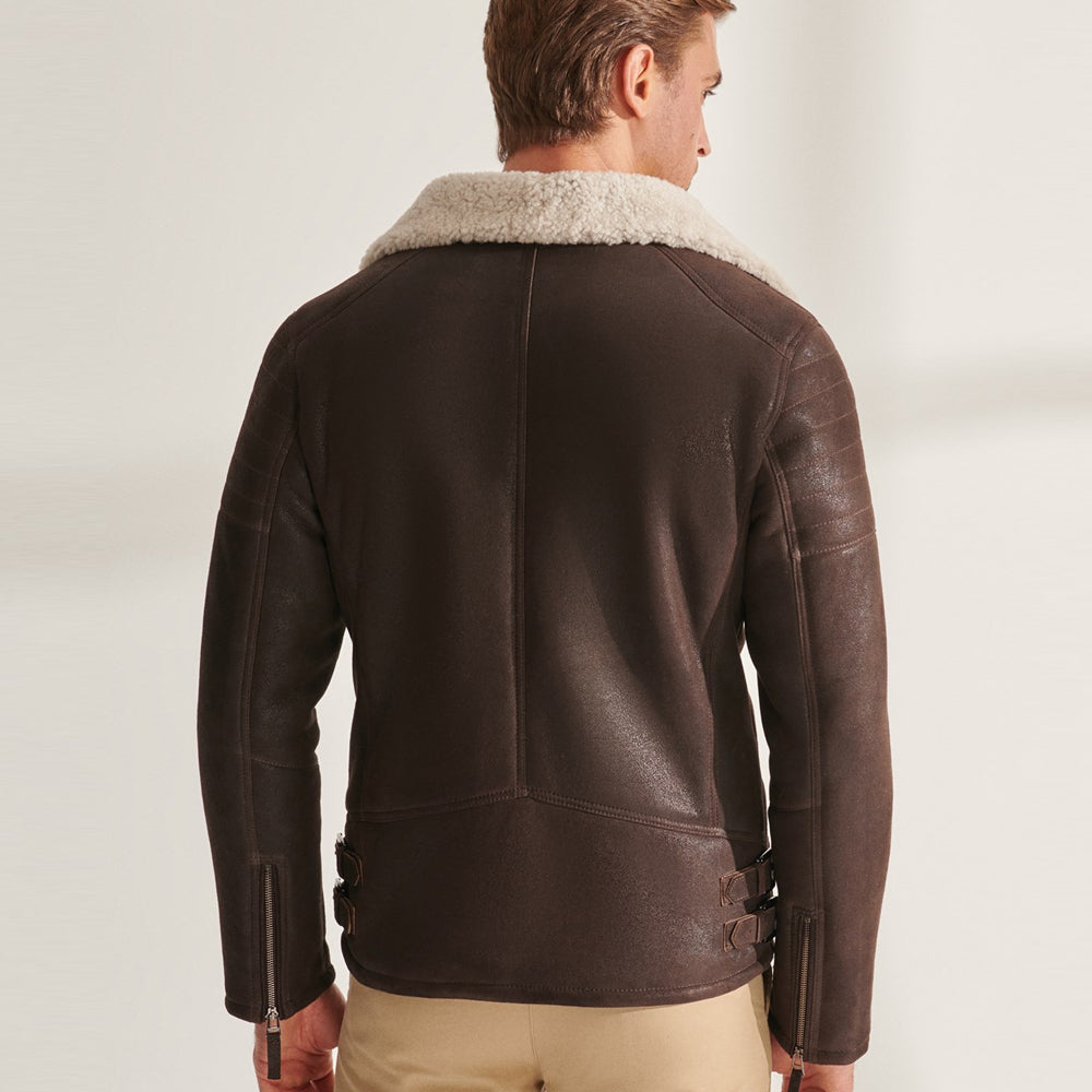 Men’s Brown B3 Pilot Sheepskin Shearling Biker Aviator Jacket