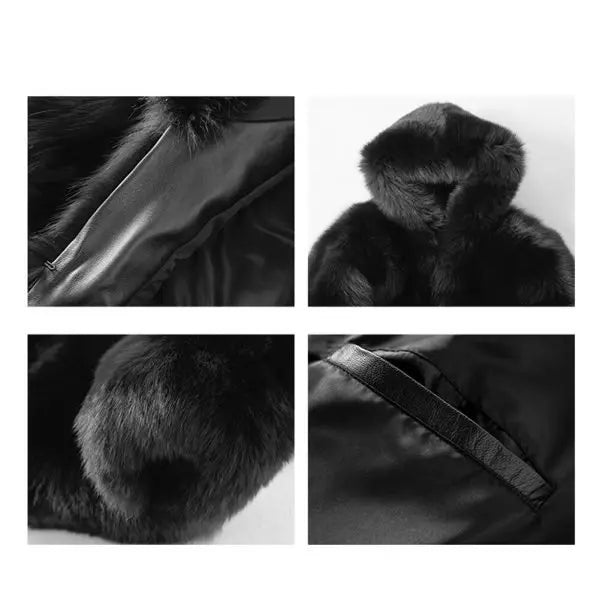 Men’s Black Mink Short Fox Fur Hooded Coat Jacket