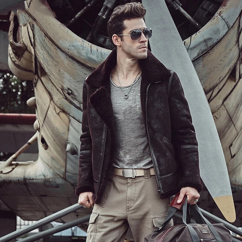 Men’s B3 Sheepskin Brown Shearling Leather Jacket
