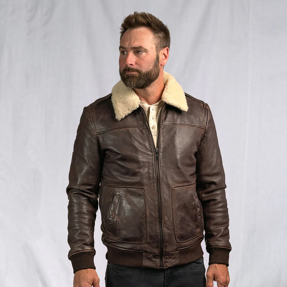 Men’s Vintage Lambskin A2 Brown Leather Shearling Bomber Jacket
