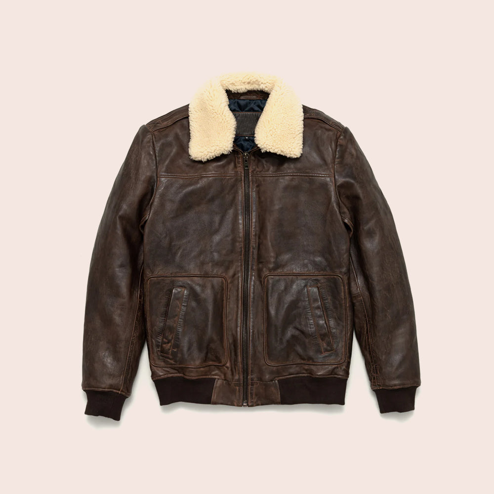 Men’s Vintage Lambskin A2 Brown Leather Shearling Bomber Jacket