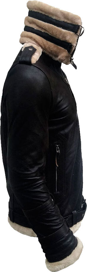 Men’s Double Collar Leather Jacket With Fur