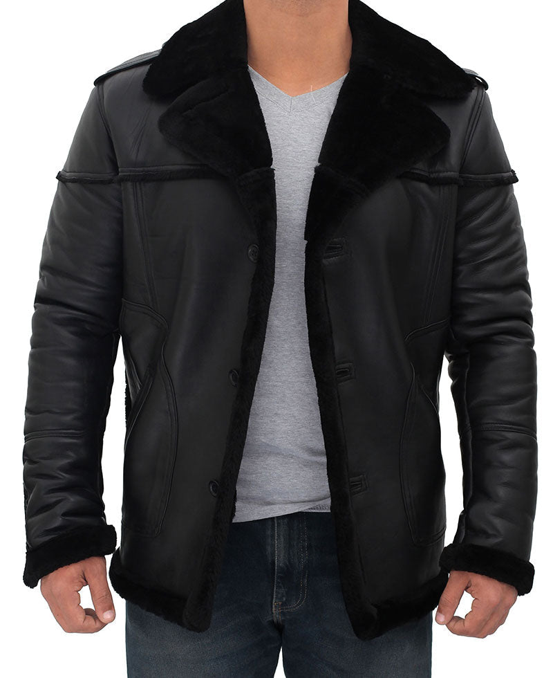 Men’s Black Shearling Winter Leather Jacket