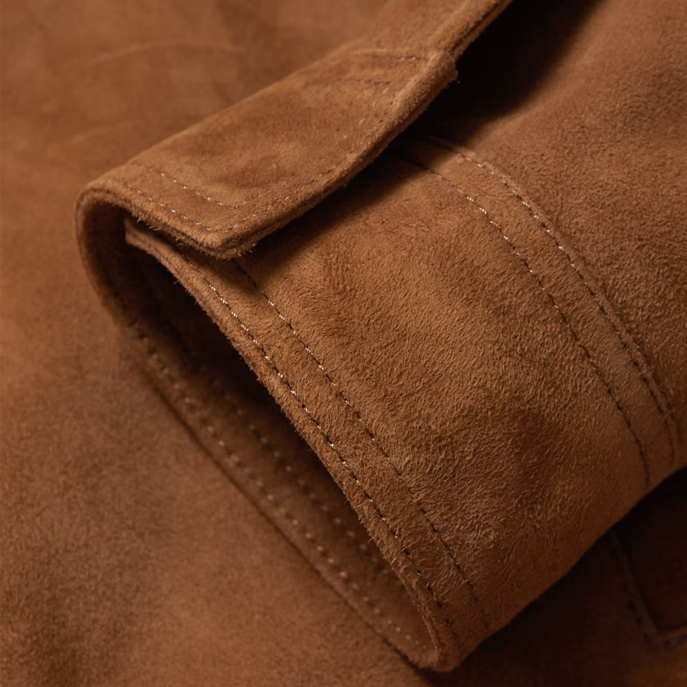 Men’s Fur Collar Brown Suede Leather Trucker Jacket