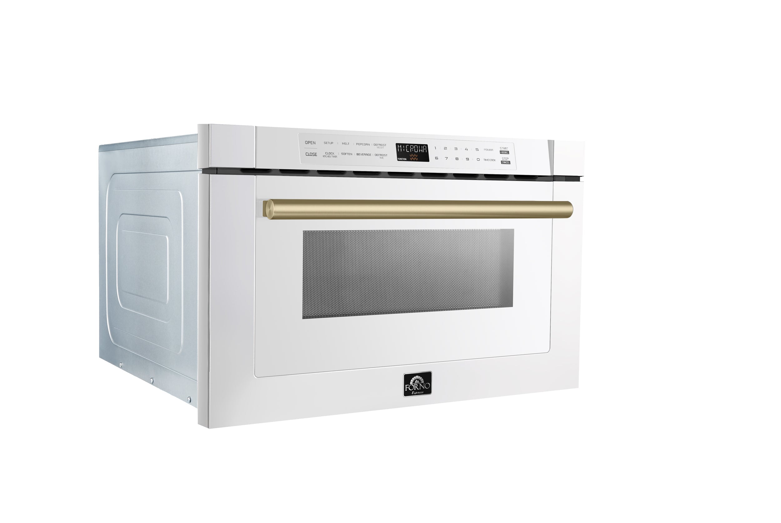 Forno Capoliveri Espresso 24-Inch Microwave Drawer, White, 1.2 cu.ft, 900 Watts, Built-In, Touch Control LCD Display, Auto-Touch Open/Close, 11 Power Levels, Sensor Cooking