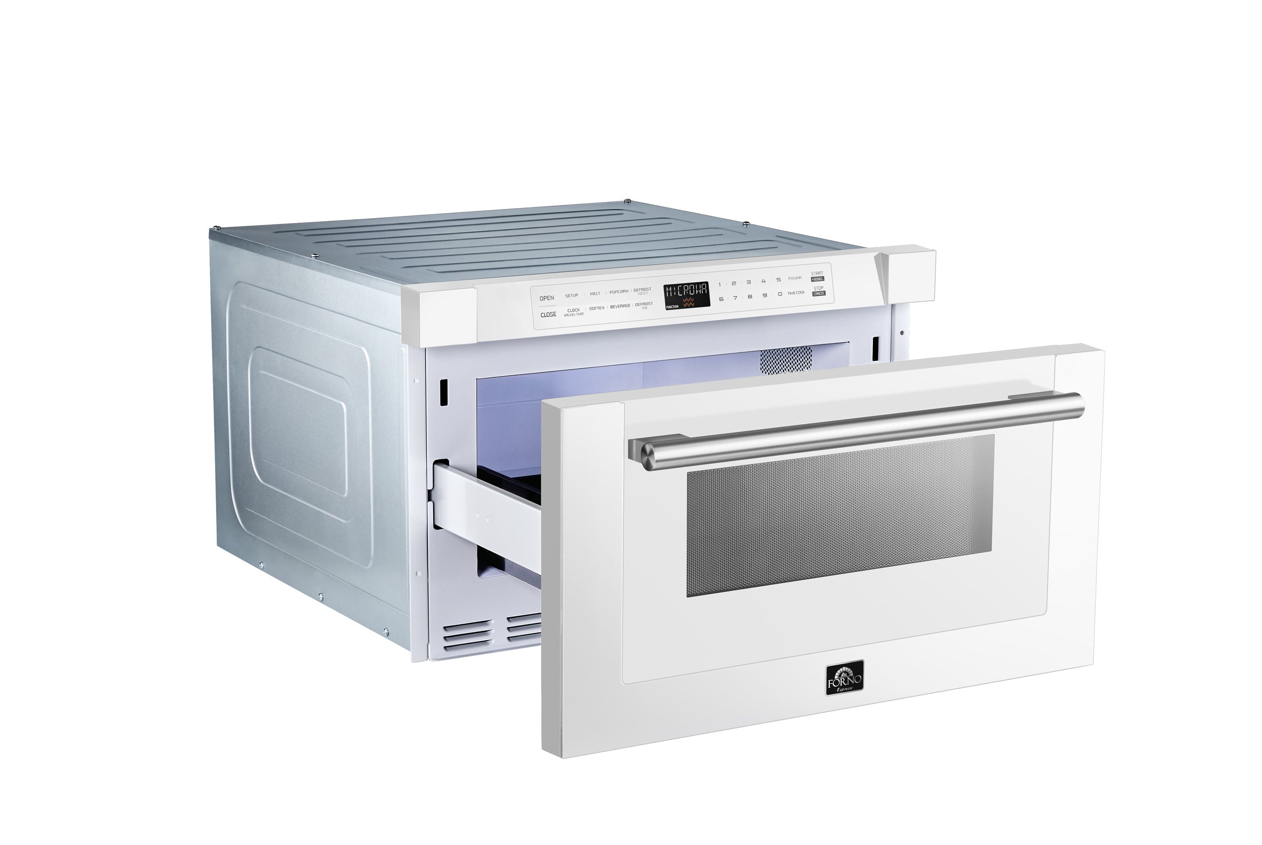 Forno Capoliveri Espresso 24-Inch Microwave Drawer, White, 1.2 cu.ft, 900 Watts, Built-In, Touch Control LCD Display, Auto-Touch Open/Close, 11 Power Levels, Sensor Cooking