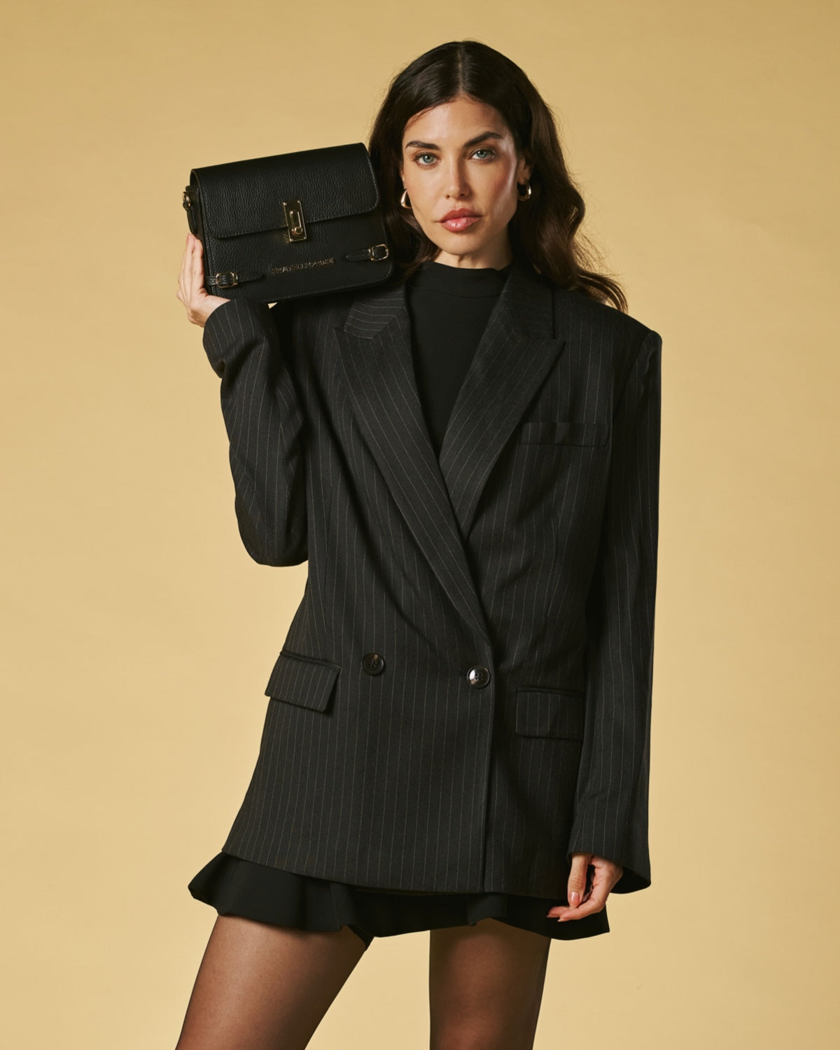 Mirella (black) - Italian calf leather women's crossbody bag (with shoulder strap)