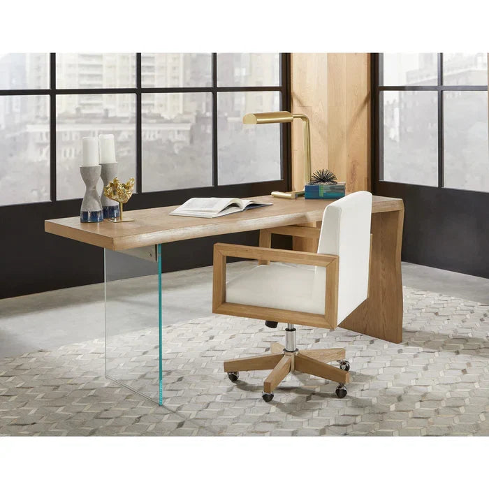 Seabourne Solid Wood Frame Home Office Chair with White Canvas