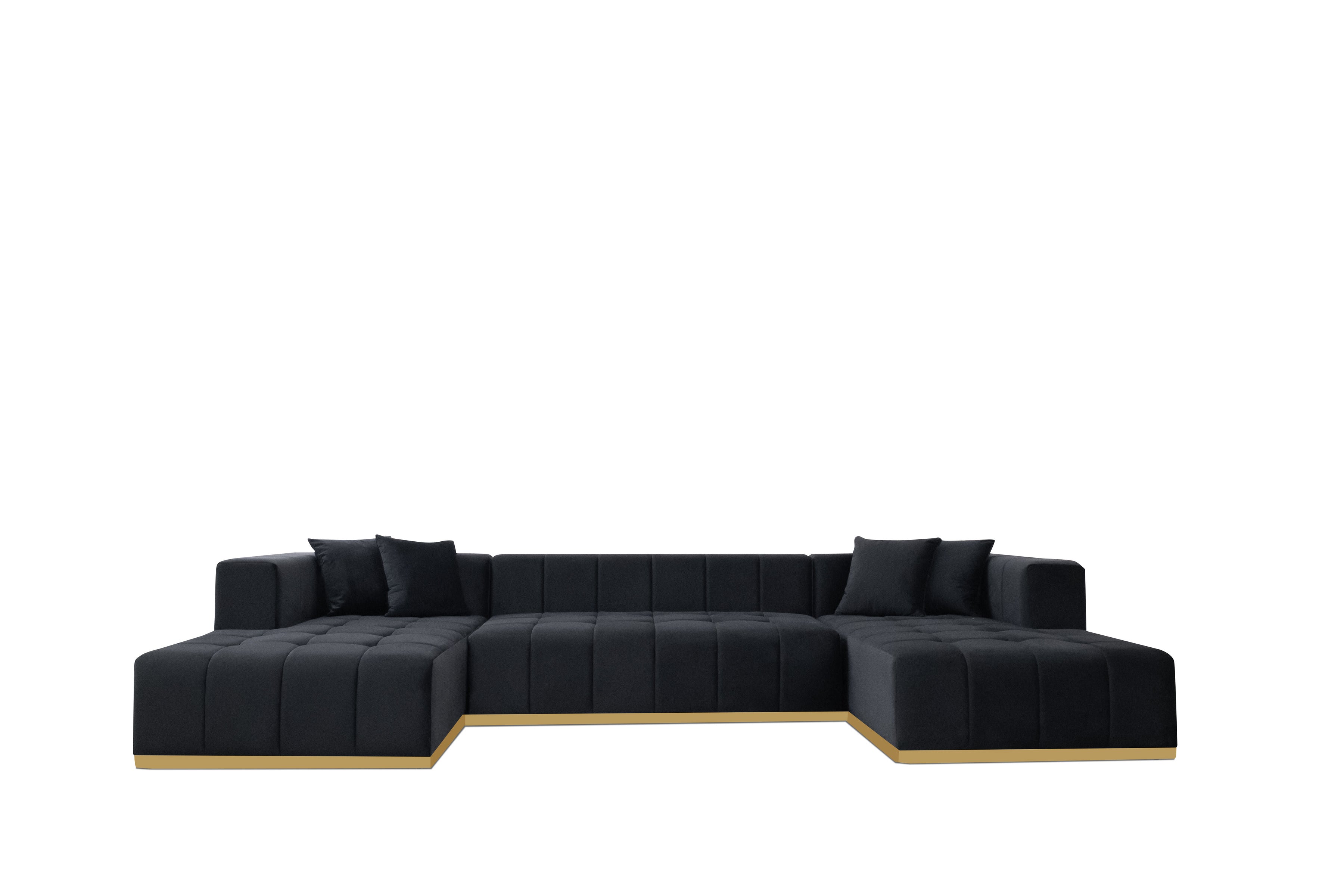 Montecito Black Velvet Double Chaise "U" Shape Sectional Sofa