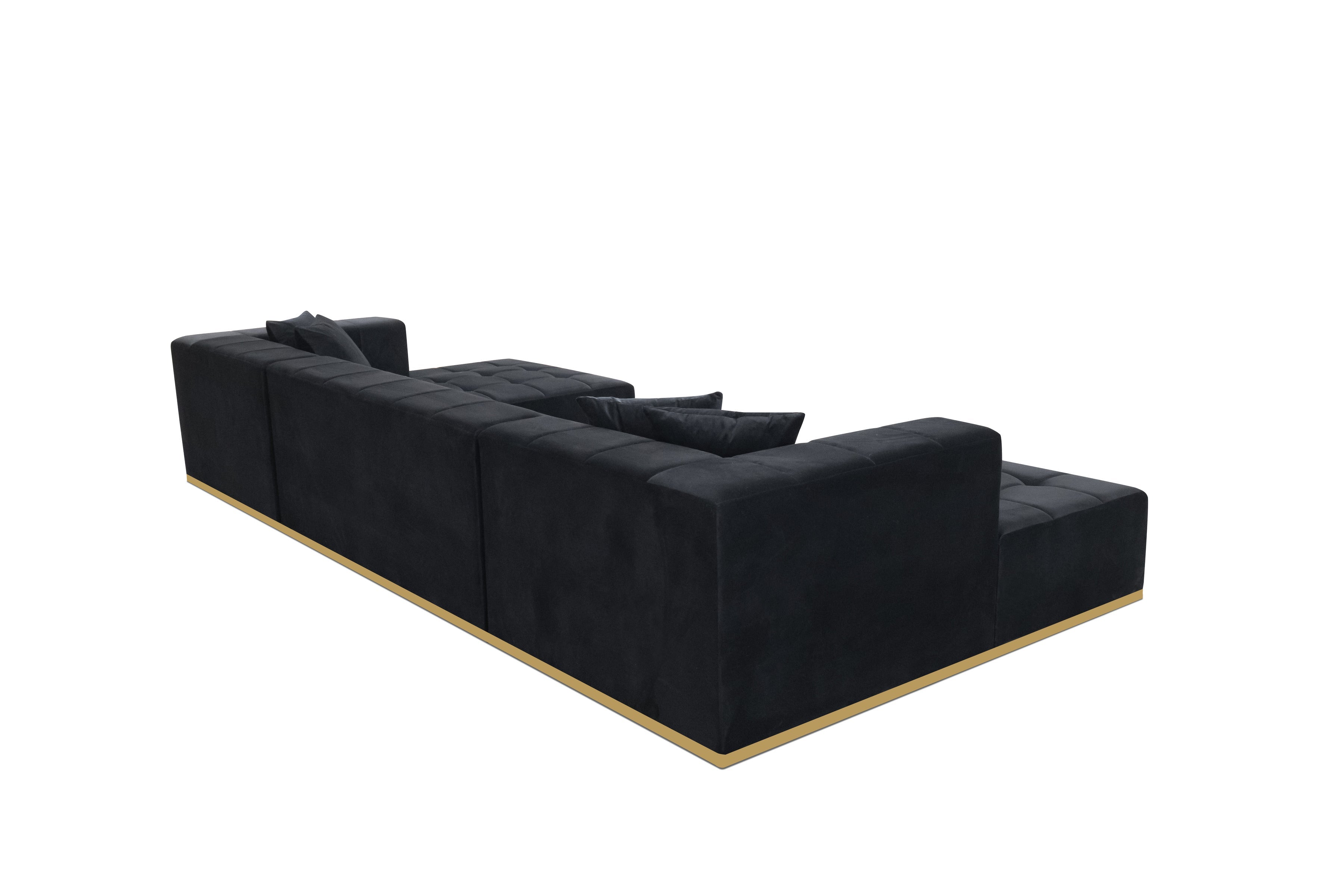 Montecito Black Velvet Double Chaise "U" Shape Sectional Sofa