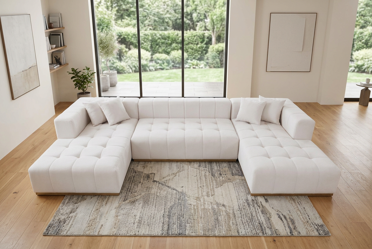 Montecito Ivory Velvet Double Chaise "U" Shape Sectional Sofa