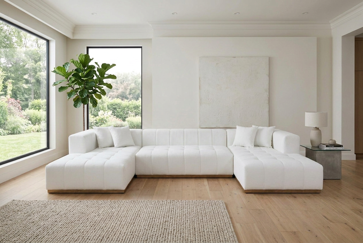 Montecito Ivory Velvet Double Chaise "U" Shape Sectional Sofa