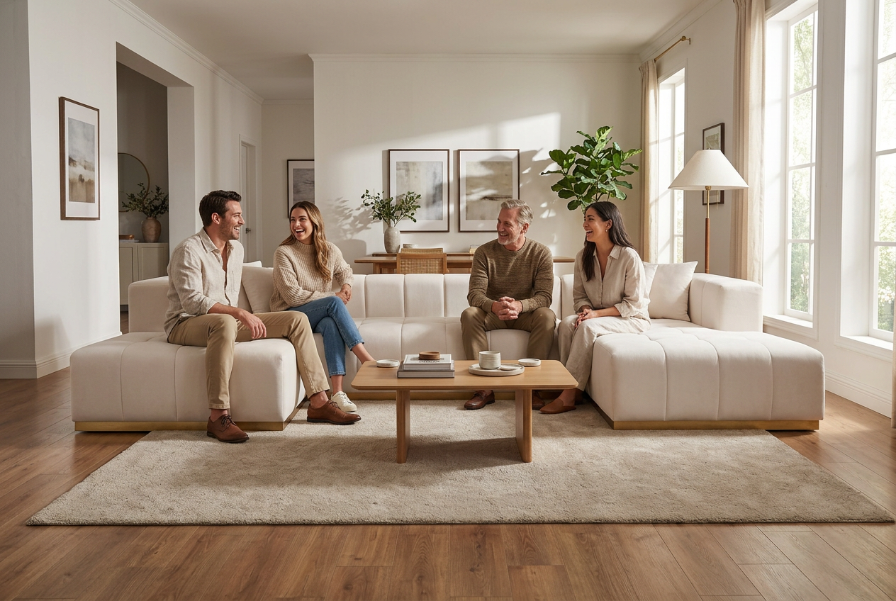Montecito Ivory Velvet Double Chaise "U" Shape Sectional Sofa