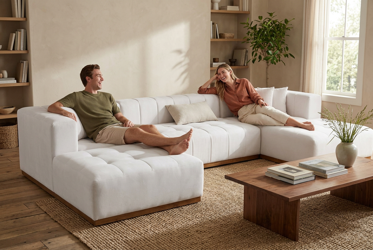 Montecito Ivory Velvet Double Chaise "U" Shape Sectional Sofa