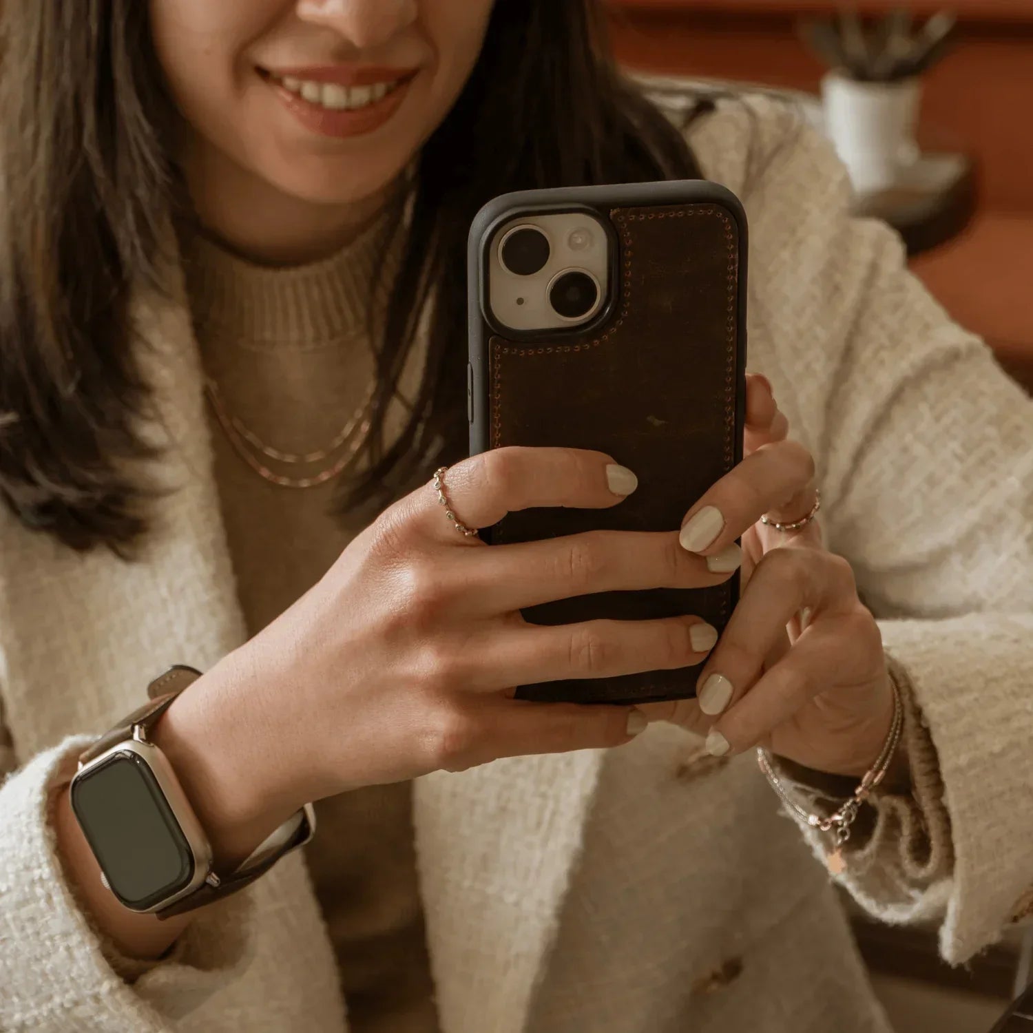 iPhone 16 Series Brown Leather Wallet Case - New York