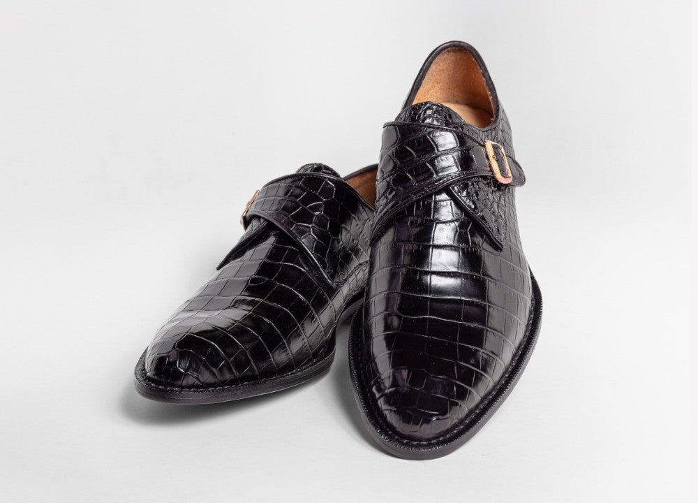 Maurice Jersey Alligator Monkstrap Shoe - Black