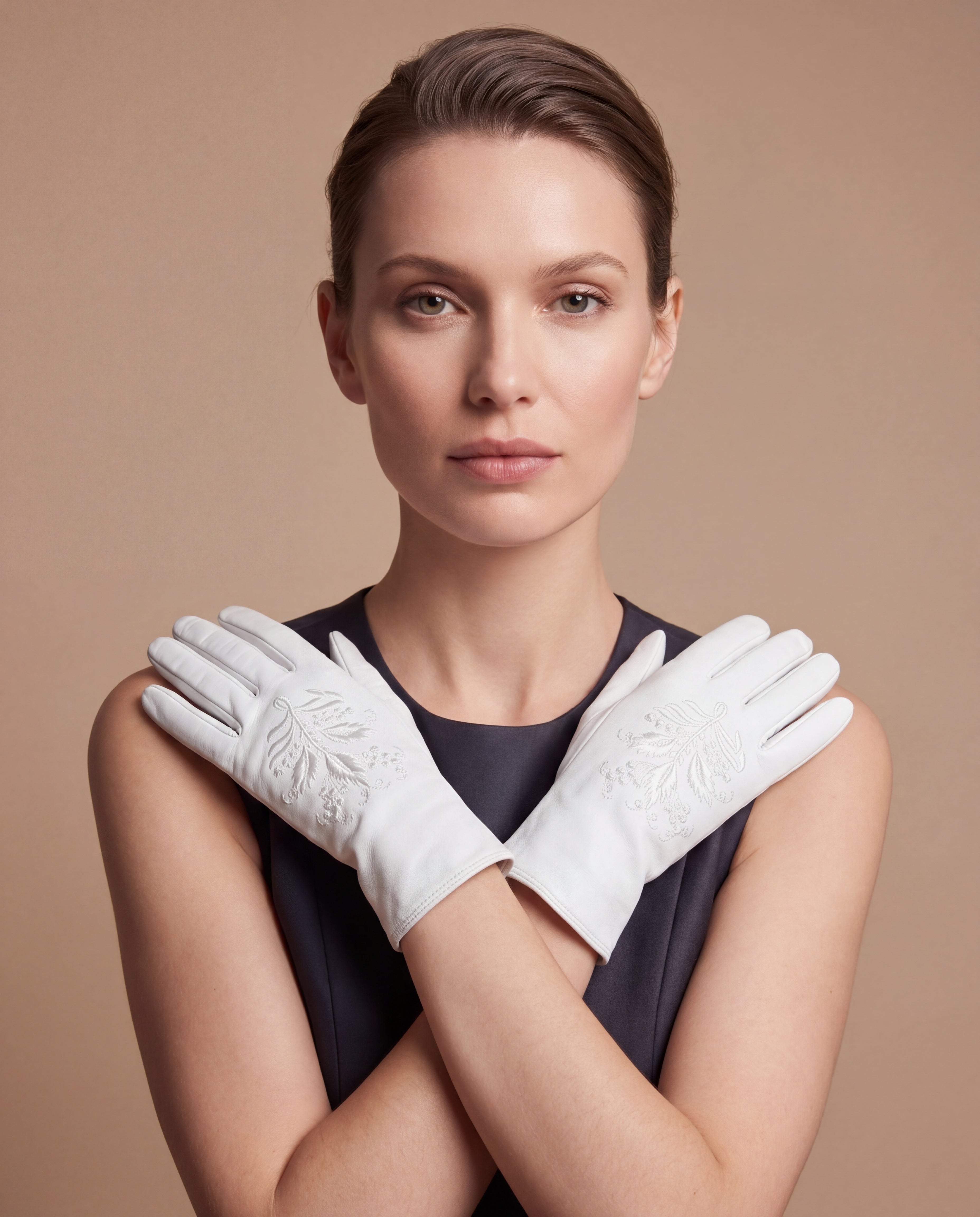 PZ01 (white) – Embroidered unlined Italian lambskin opera gloves