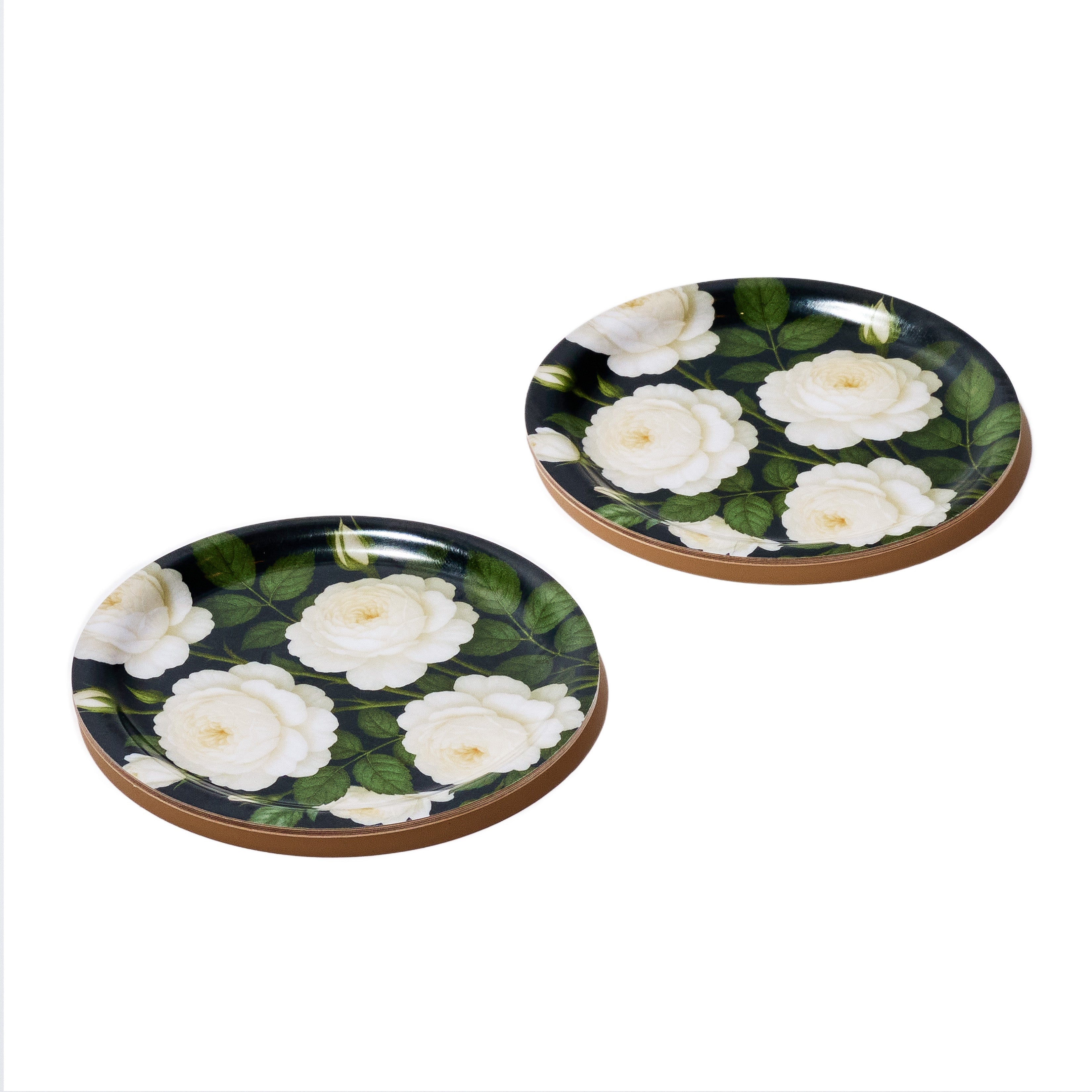 Night Garden Decorative Birchwood Tray - Mini Round - Set of 2