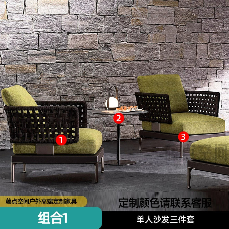 Scandinavian Corner Teak Rainproof Rattan Furniture