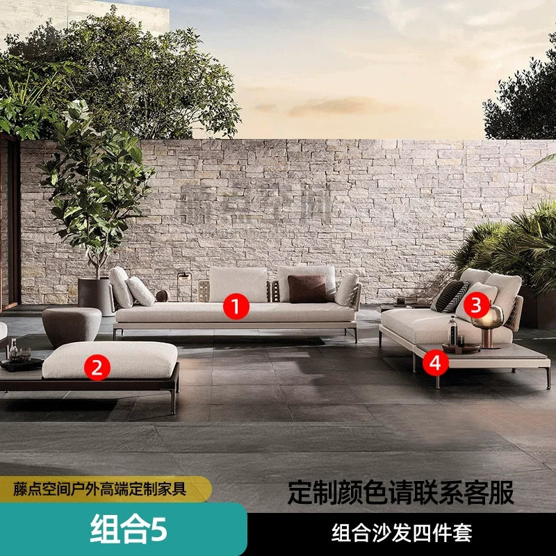 Scandinavian Corner Teak Rainproof Rattan Furniture