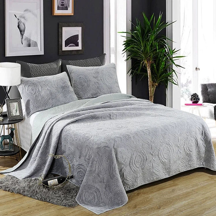 Export High-Grade Flannel Three-Piece Bed Cover Set Milk Fiber European Quilted Quilted Bed Sheet One Side Velvet One Side Pure Cotton