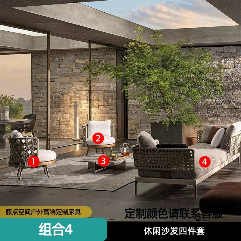 Scandinavian Corner Teak Rainproof Rattan Furniture