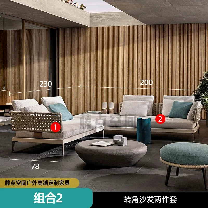 Scandinavian Corner Teak Rainproof Rattan Furniture