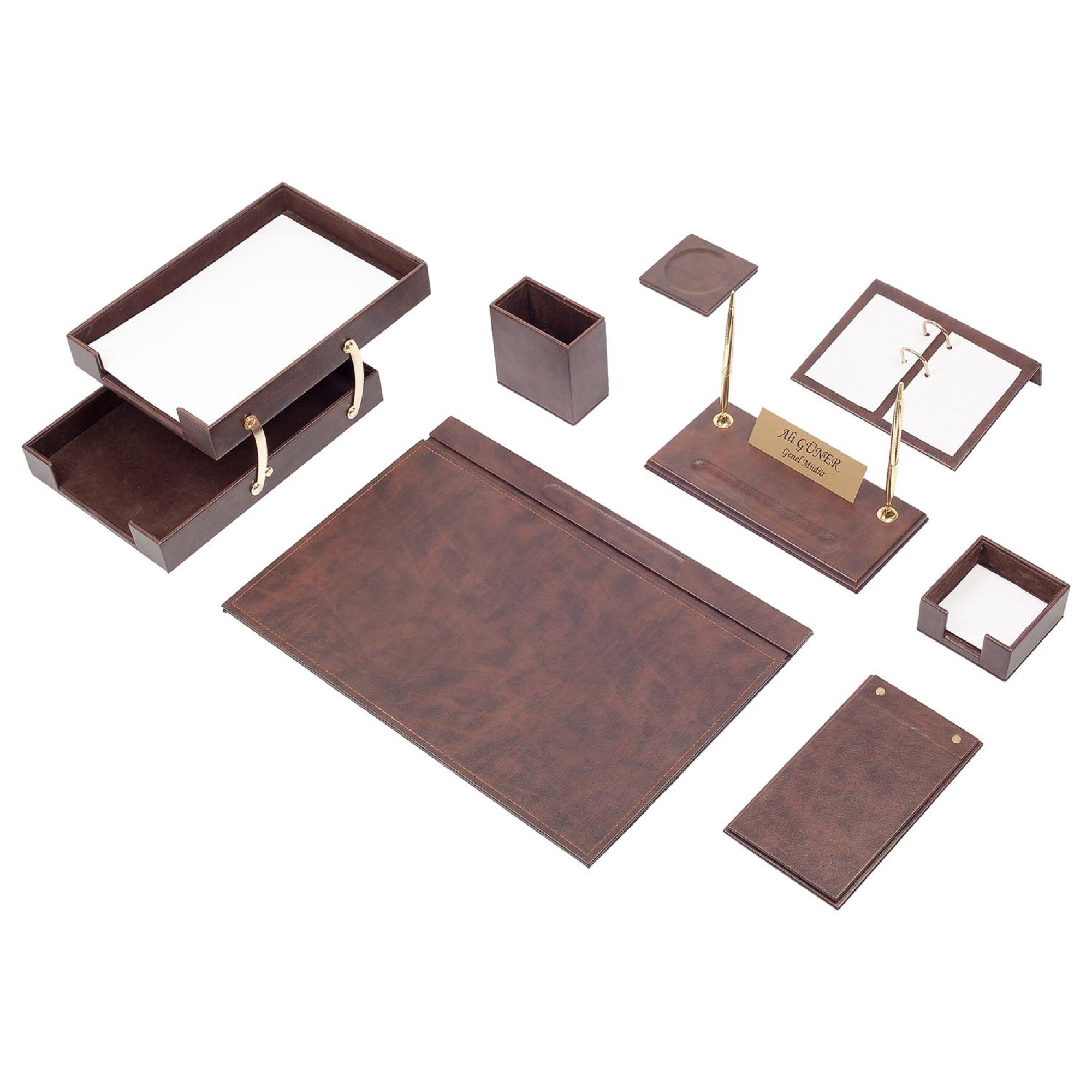 MOOG Leather Desk Set - Double Document Tray- Gray - 10 PCS