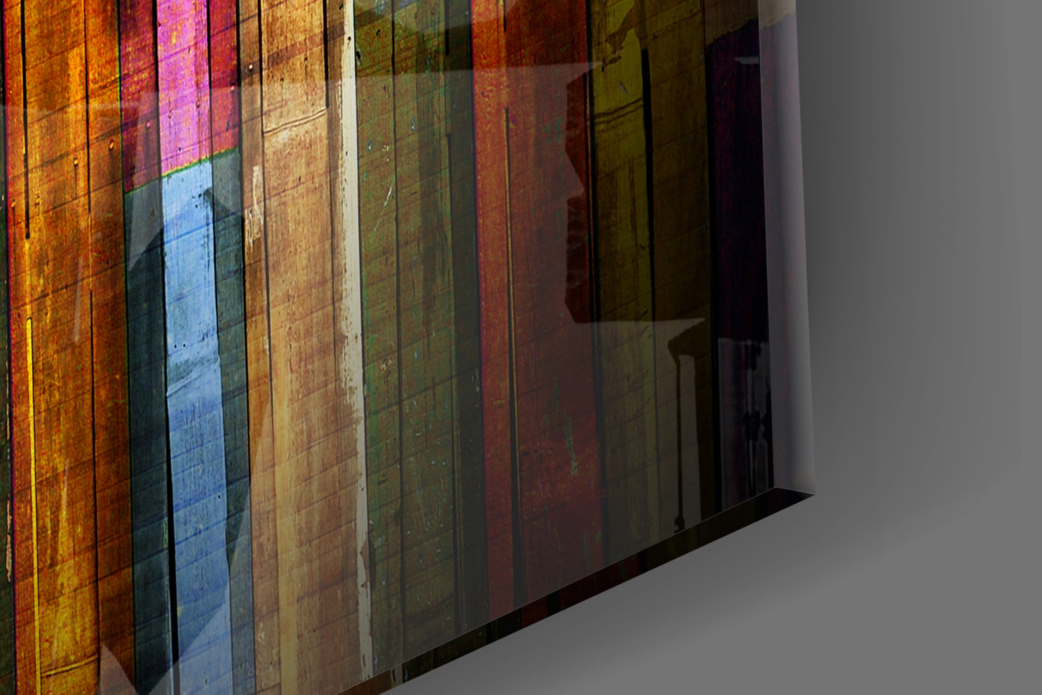 Vibrant Multicolor Wood Plank Stripes Glass Wall Art