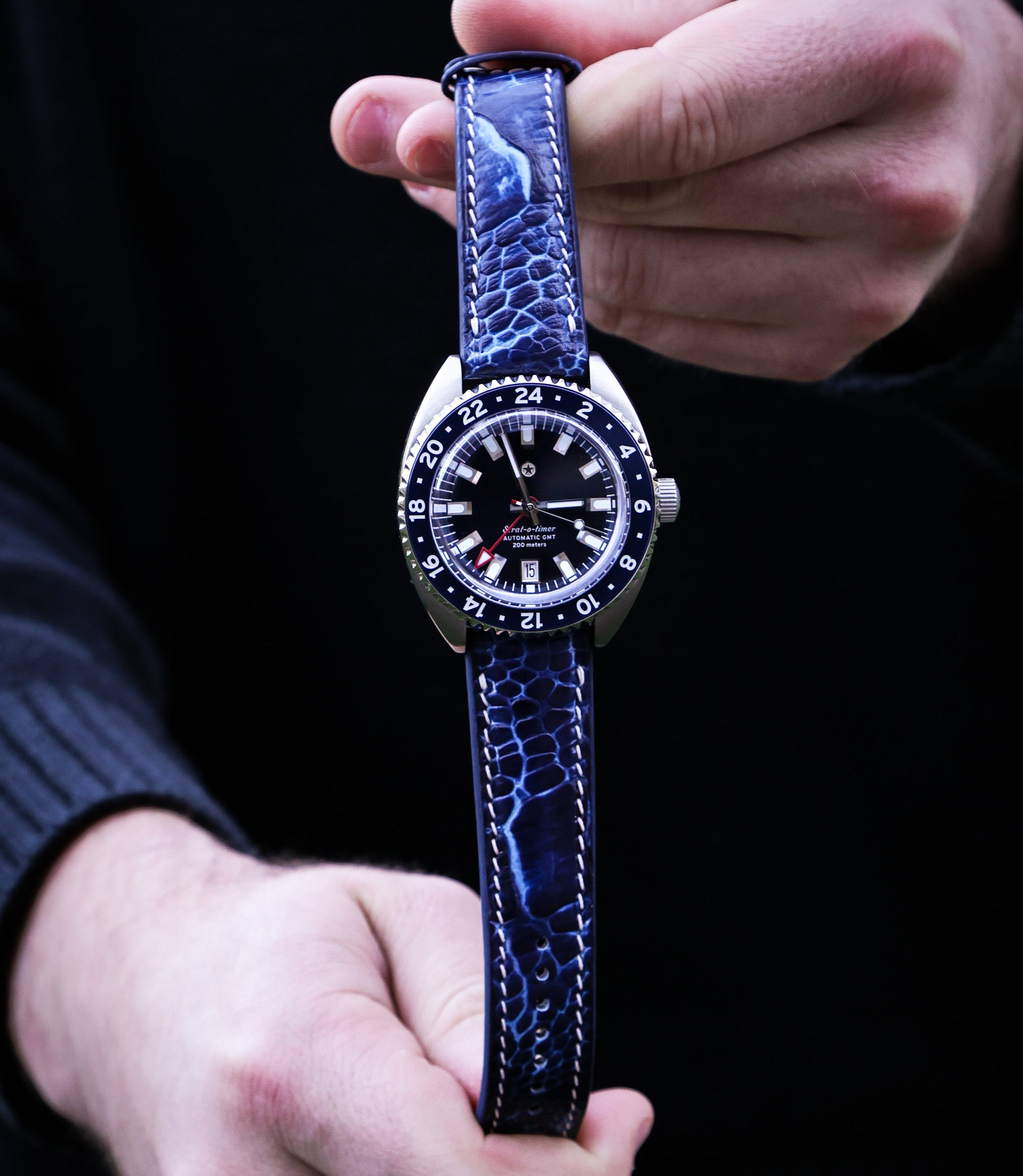 Breakers Blue Bespoke Ostrich Shin Leather Watch Strap 20mm