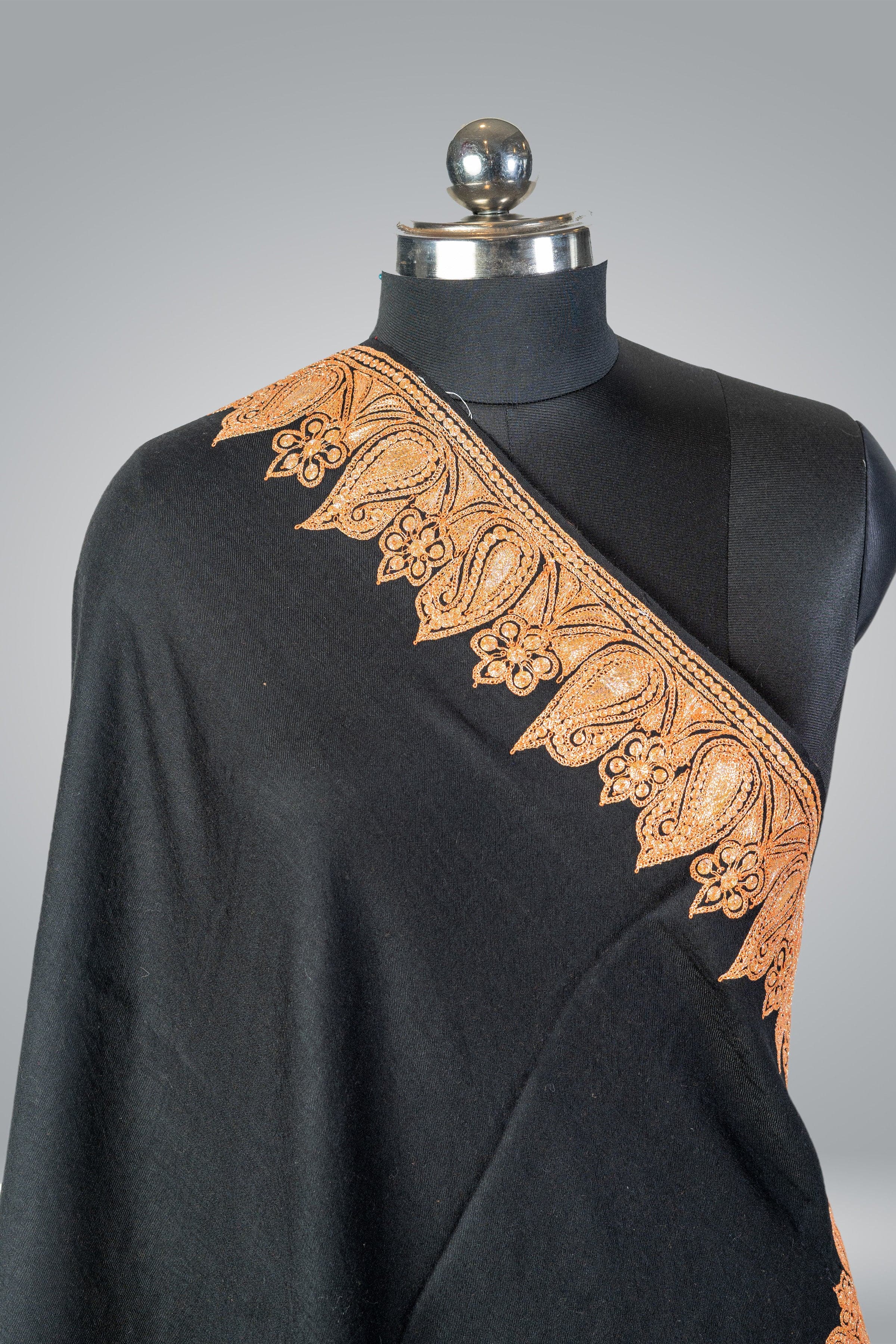 Paisley-Embroidered Fine Merino Wool Shawl