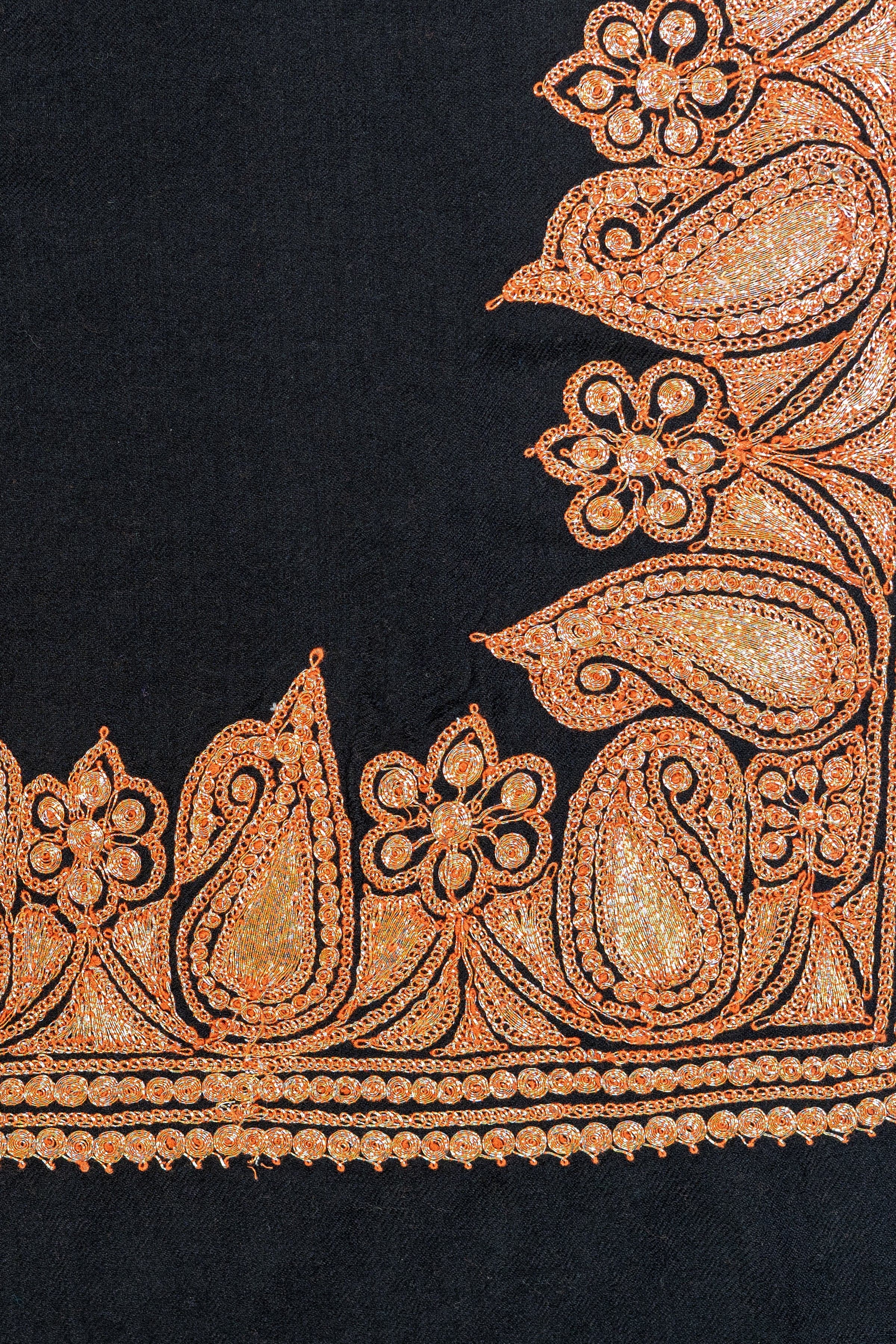 Paisley-Embroidered Fine Merino Wool Shawl